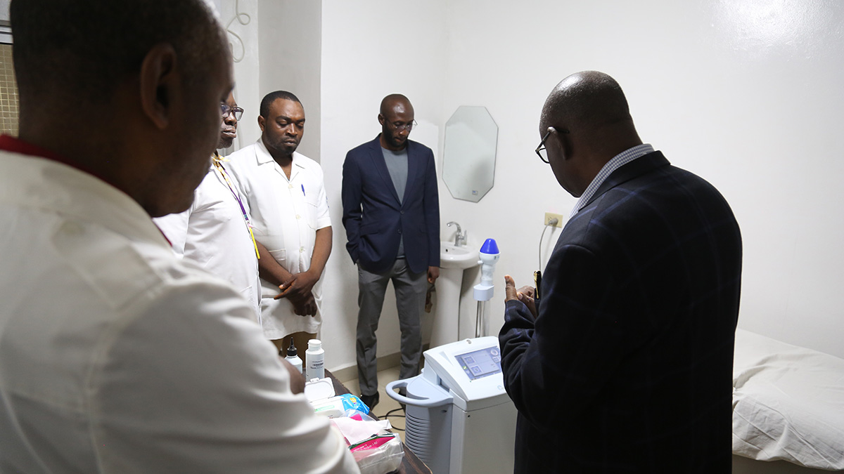 Medispec CEO coach staff of Nkwen Baptist Hospital on operating the erectile dysfunction machine