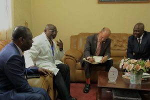 Ambassador Lamora penning his presence at Bafoussam Regional Hospital
