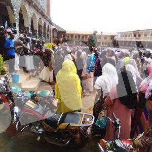 BBH Staff at Ntoh Nso palace drilling Moslem faithfuls on the slogan 'Know your risk, know your response , WDD