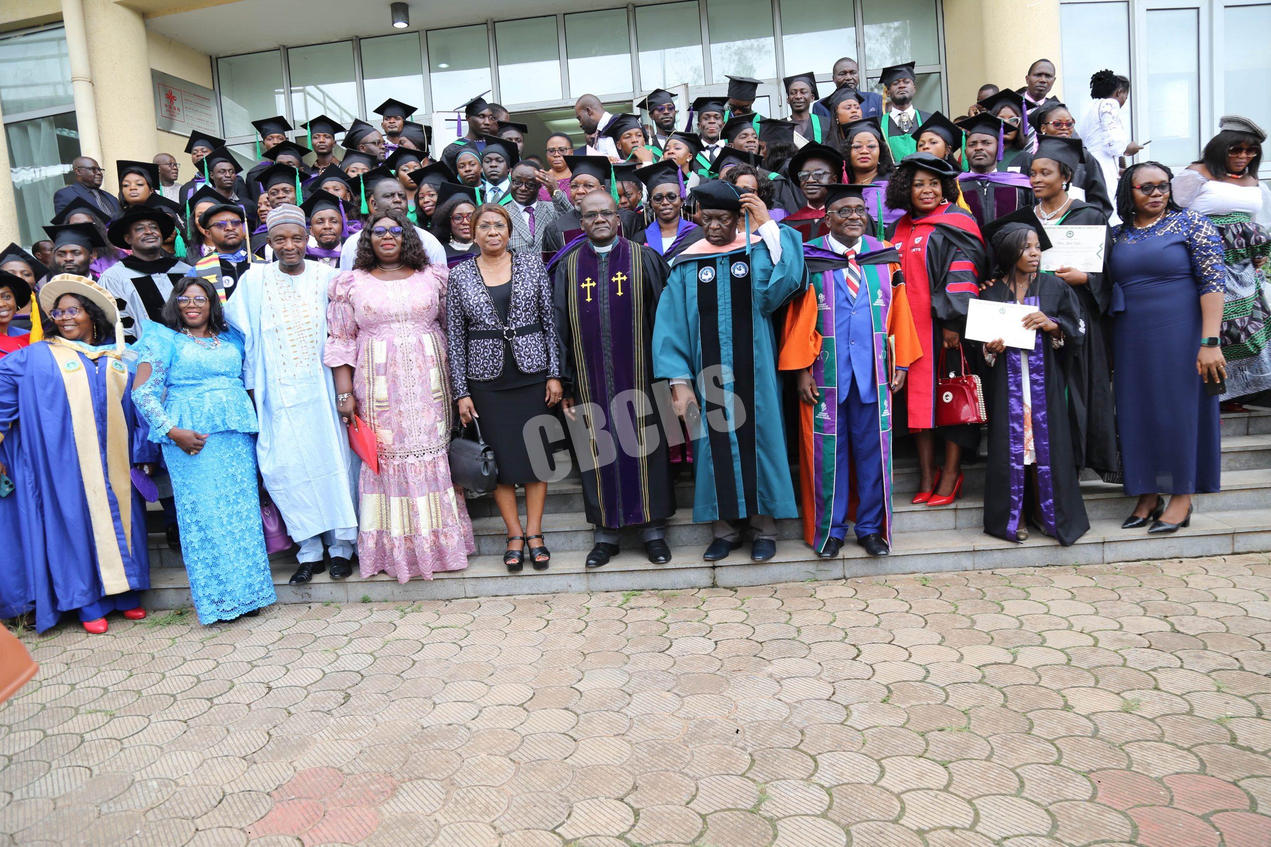 Family photo of the Minister of Social Affairs, Mme Pauline Irene Nguene, and her cabinet, CBC leaders and graduates