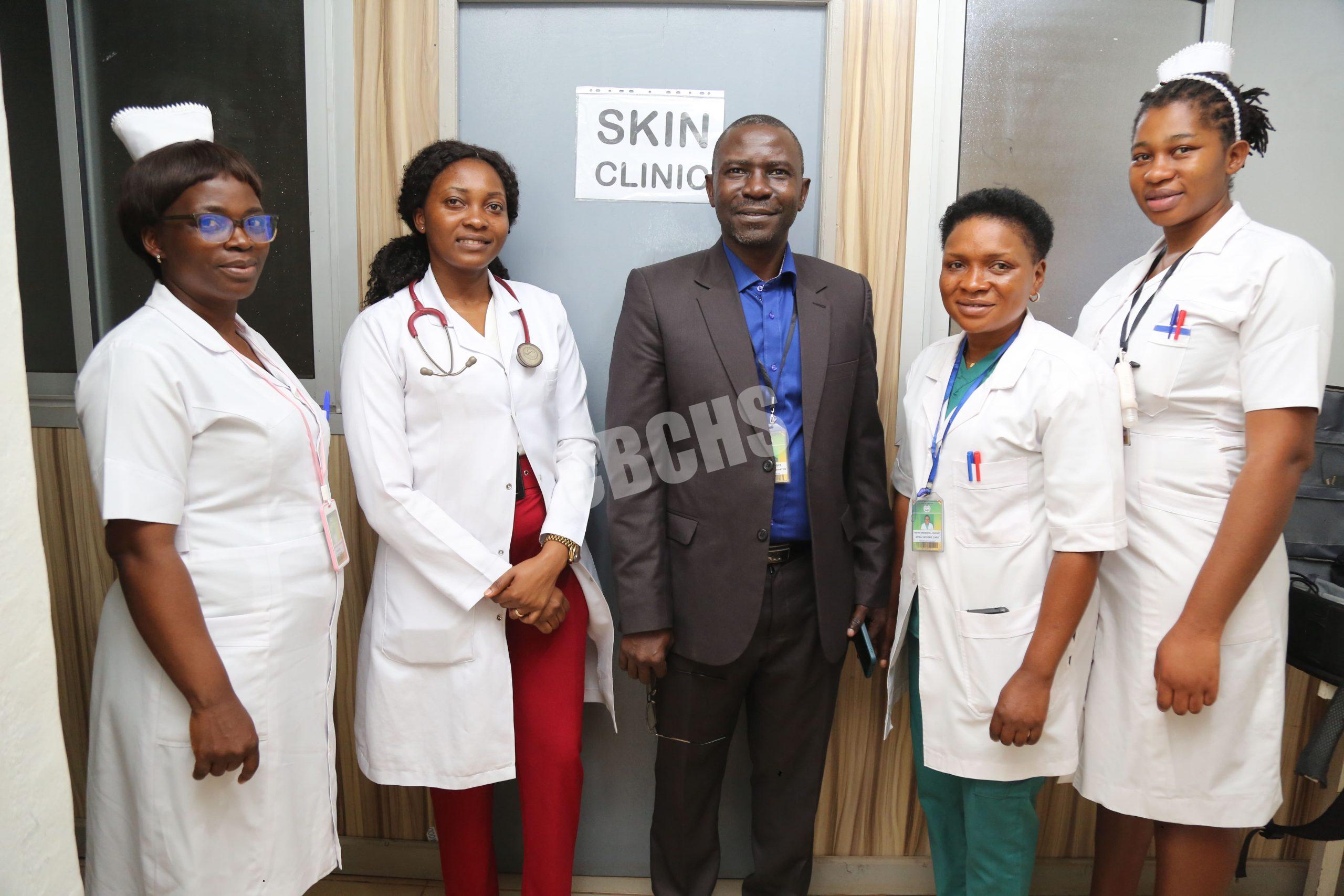 NBH Skin Clinic Team celebrates its Launch! Dr. Nji Nancy (second from left) Stands with Hospital Administrator Mr. kangong Joce and other team members