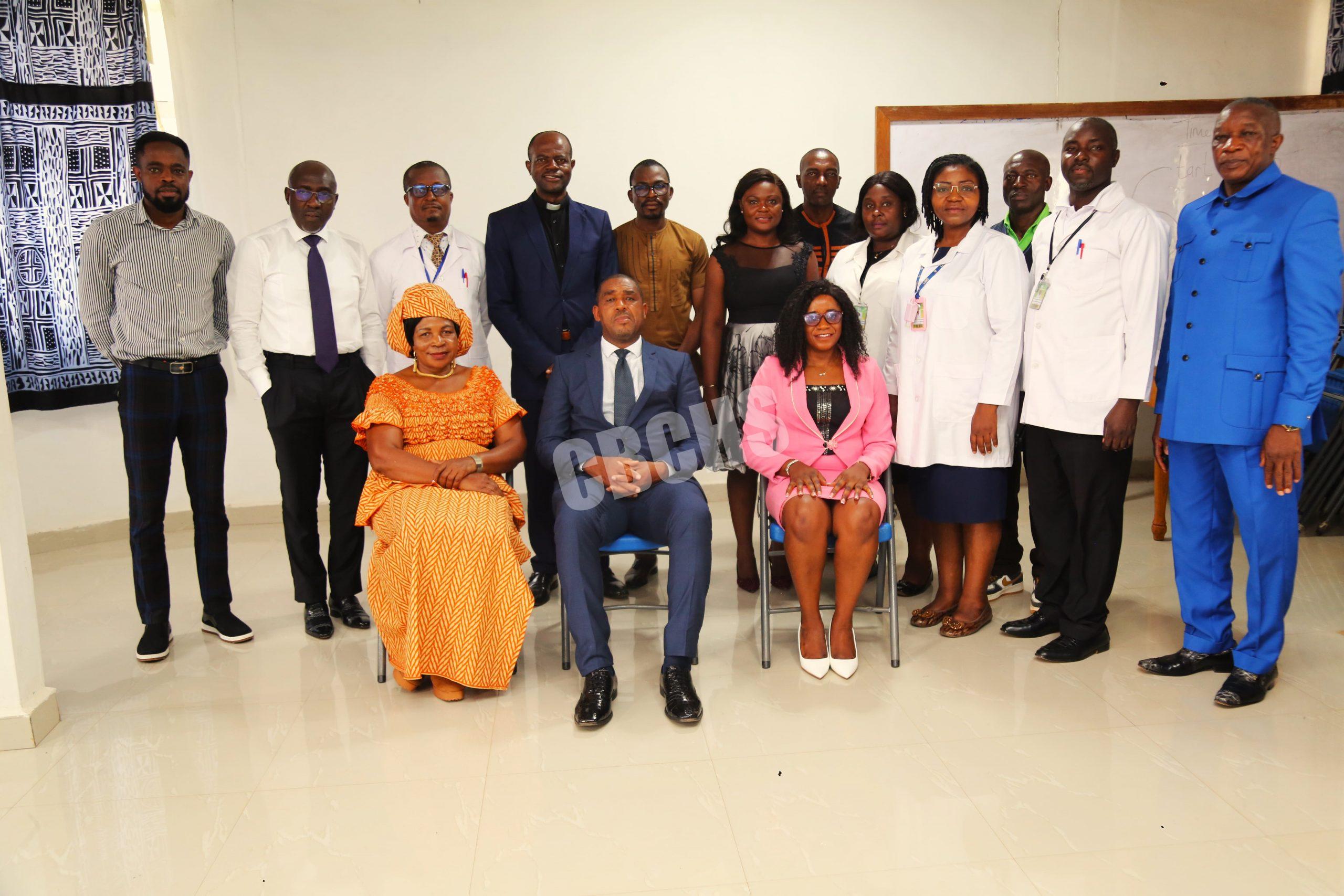 CBCHS Vice Board Chair (Left), DHS (Centre), Administrator of Nkwen Baptist Hospital (Right)