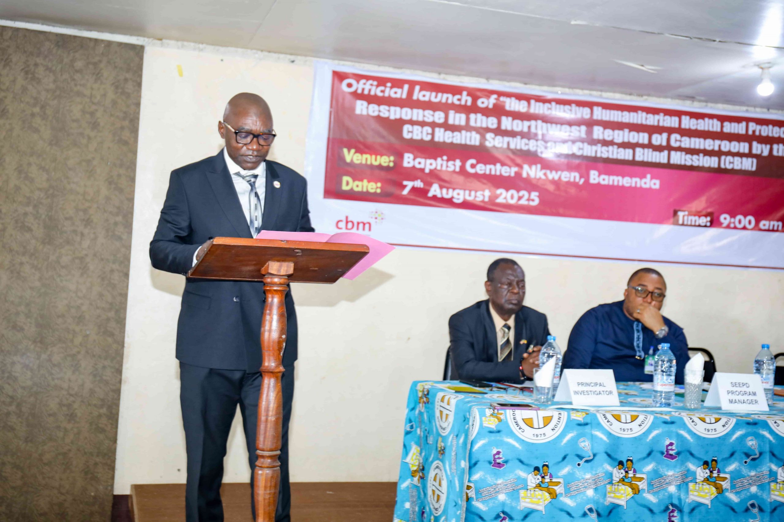 CBM Country Director, Mr. Fon Julius laucning the Inclusive Humanitarian Response project for NW region