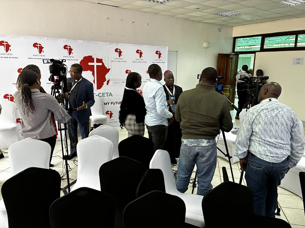 Rev. Francis Mkandawire, Evangelical Association of Malawi & Archbishop Thomas Msusa, Catholic Church of Blantyre being interviewed by Press