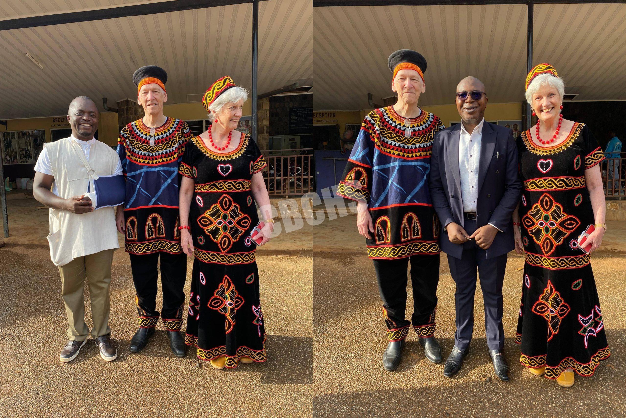 CMO of MBH, Dr. Nsom Ernest & the Streatfeilds couple [L] and The Streatfeilds & MBH Administrator [R]