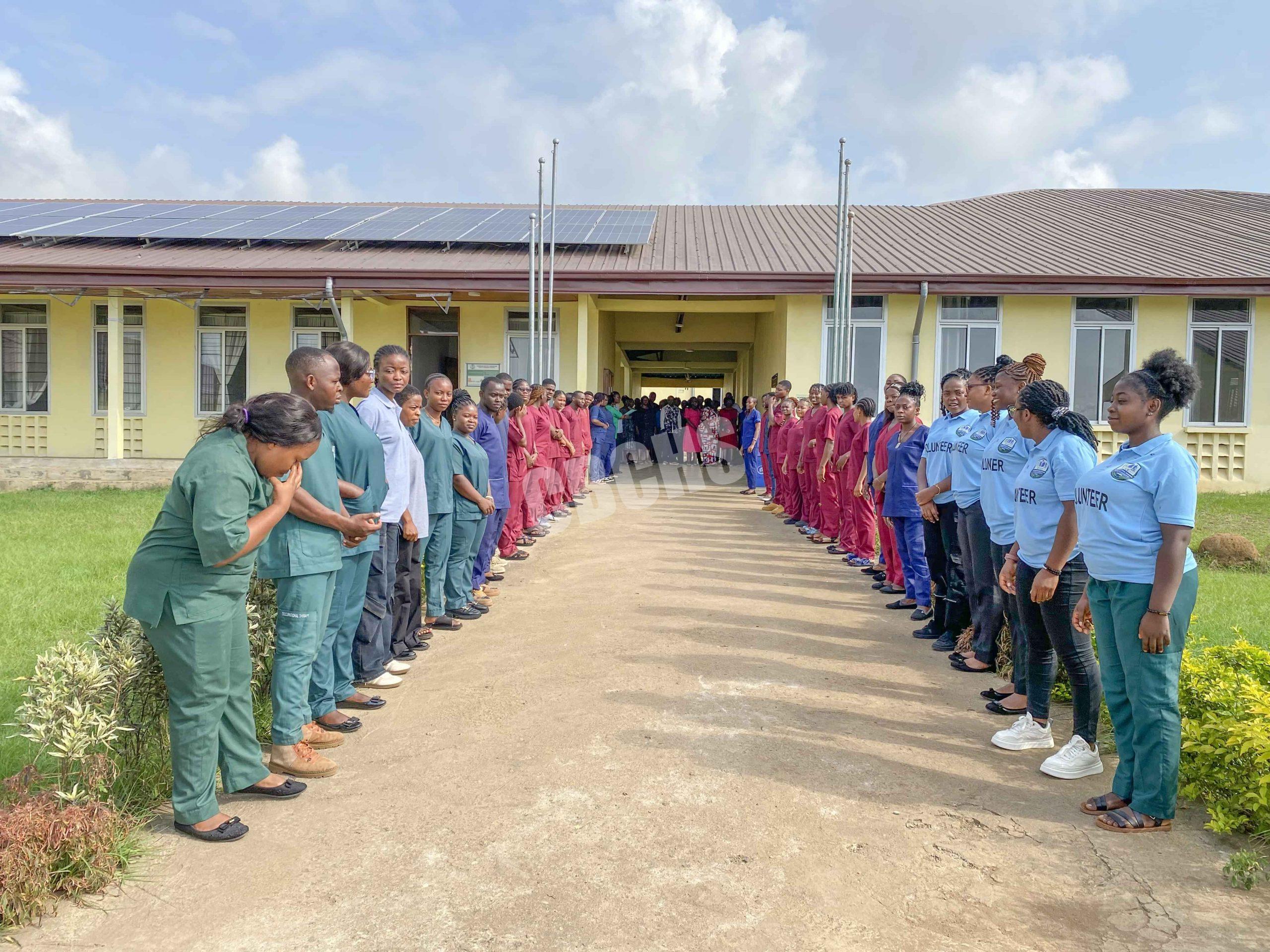 Students line-up to receive the august visitors