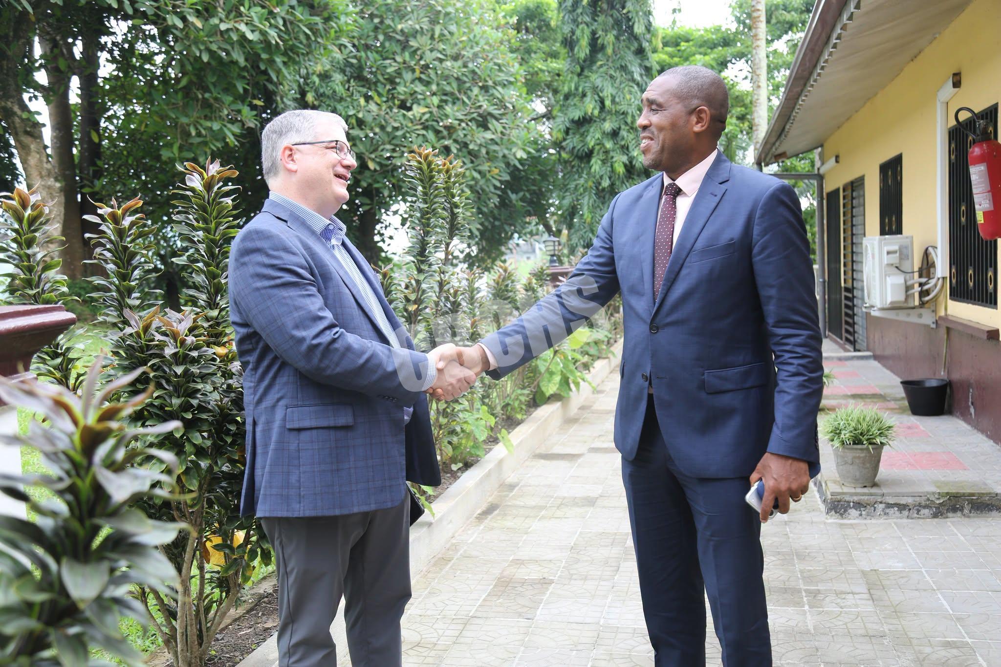 CEO of CCIH, Doug Fountain being received in Mutenegene by the DHS, Samuel Ngum